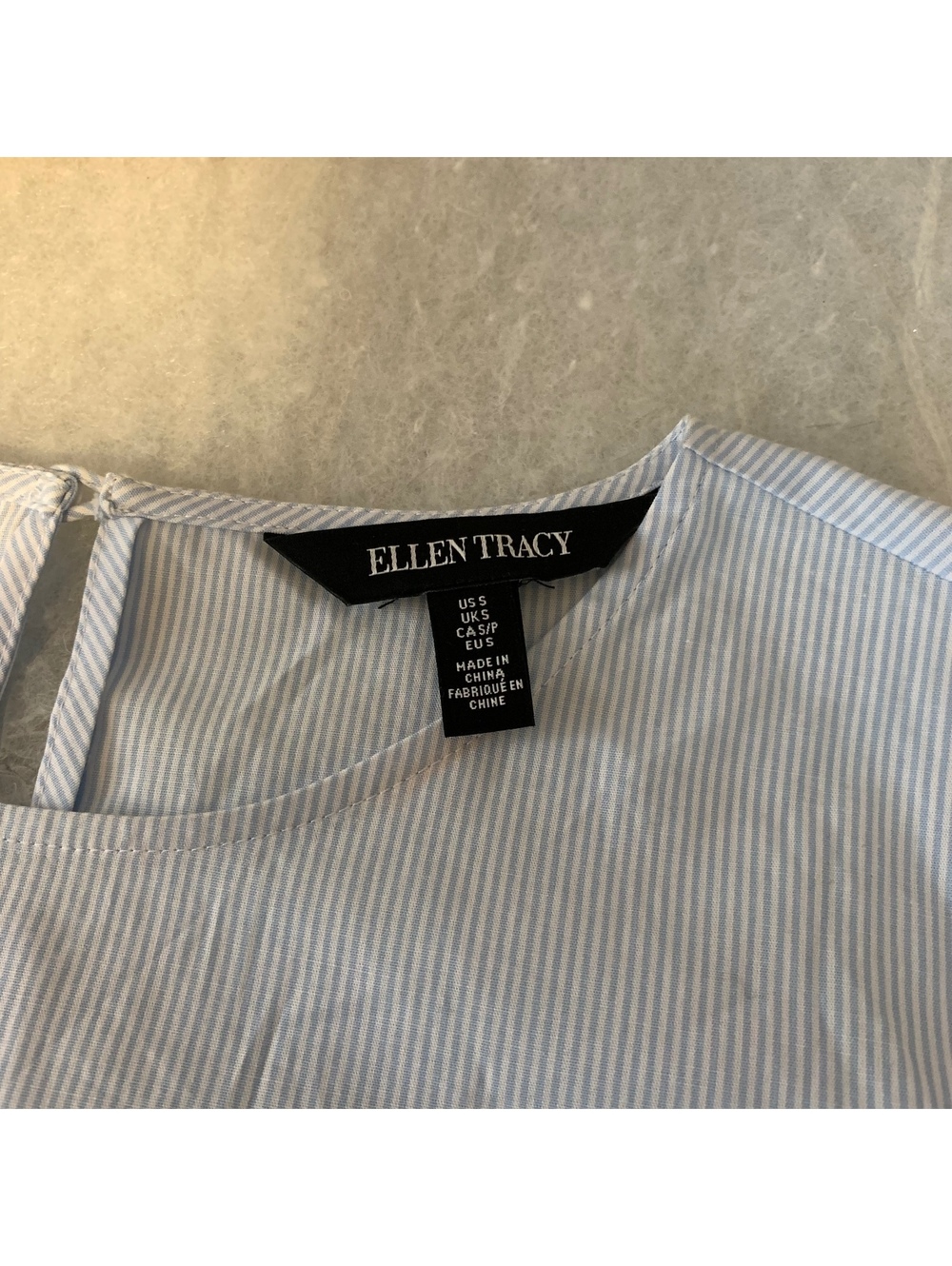 Ellen Tracy light blue striped bell sleeve blouse - Picture 5 of 6